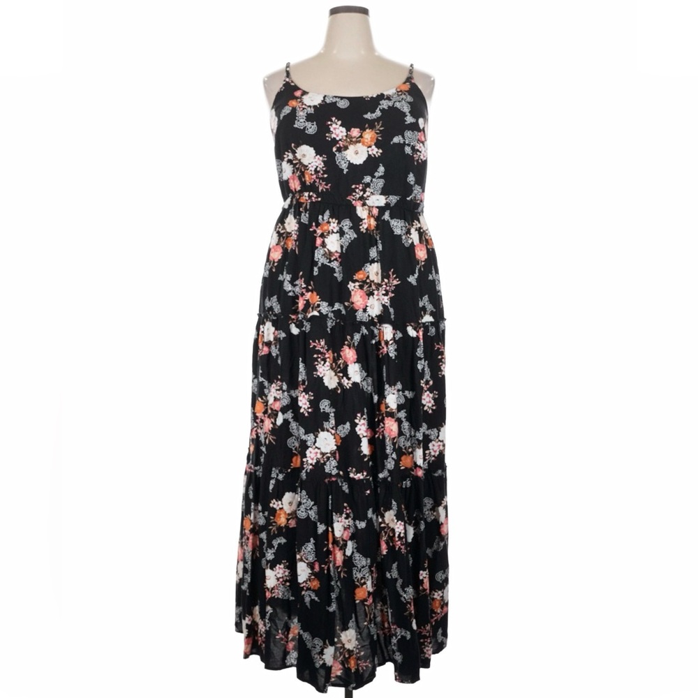Torrid Strapless Crossback Black Floral Maxi Dress Size 1